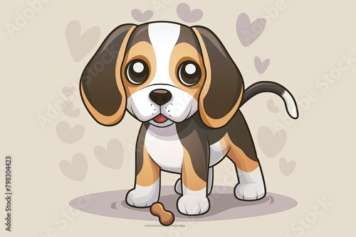 Beagle Puppy Cartoon Illustration with Bone - Cute and Funny Isolated Pet Character in Vector for Art and Love © Michael
