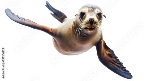 Curious sea lion underwater looking at camera 