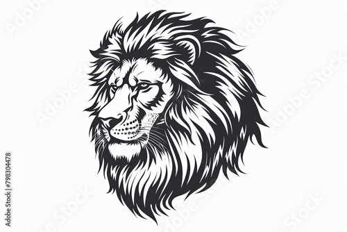 Black and White Lion Head Tattoo Logo  Feline Symbol Illustration