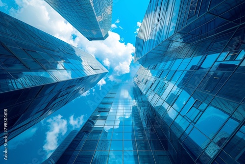 Blue Sky Futurama: Reflective Skyscrapers in a Modern Cityscape photo