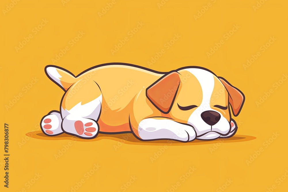 Flat Logo Vector of Sleeping Dog Cartoon - Cute Animal Icon Isolated Premium Illustration