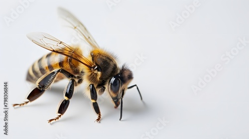 detail of bee or honey bee in Latin Apis Mellifera,on white