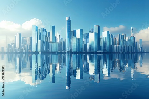 Shiny Towers  Future City Panorama with Serene Blue Backdrop