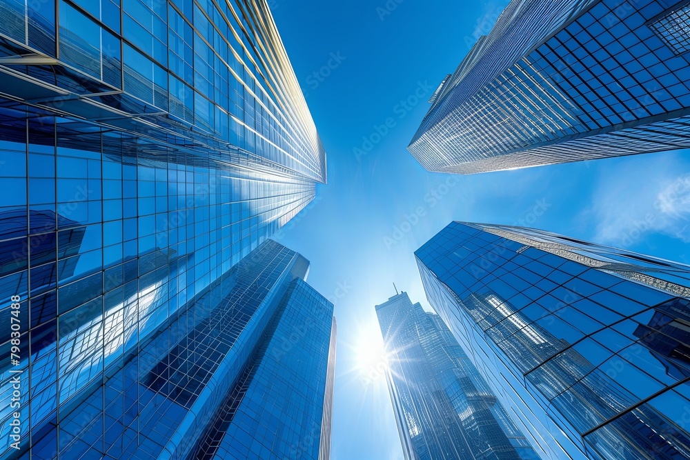 Blue Sky Glossy Skyscrapers: A Futuristic Urban Oasis Blue Sky Glossy Skyscrapers: A Futuristic Urban Oasis