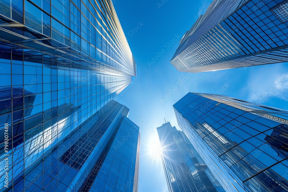 Blue Sky Glossy Skyscrapers: A Futuristic Urban Oasis