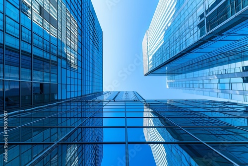 Reflective High-Tech Buildings Against Clear Blue Sky