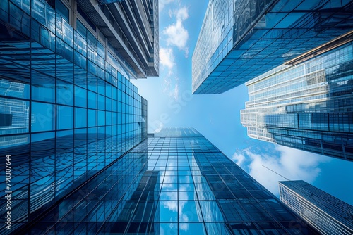 Skyline Reverie  Blue-Hued Skyscrapers in High-Tech Urban Scene