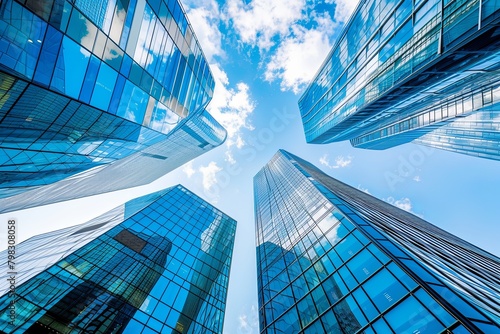 Innovative City Skyscrapers  Reflecting Blue Sky Vision