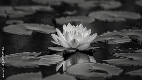 image on a black background that conveys calm and serenity. Black and white image