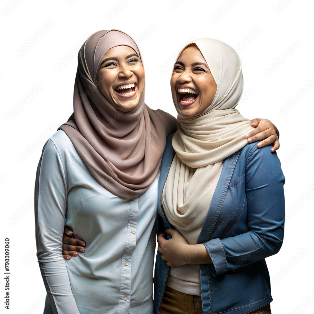 Cheerful women in hijabs sharing a joyful moment together