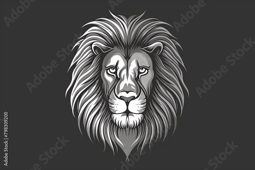 Feline Power Symbol  Monochrome Lion Mascot Illustration