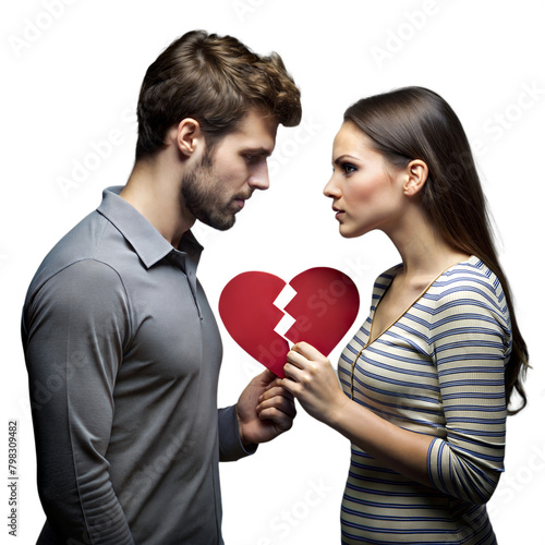 Couple holding broken heart signifying end of relationship