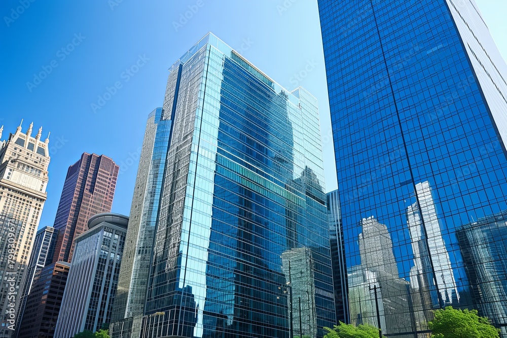 Clear Blue Sky Reflections: Modern Metropolis with Spectacular Reflective Buildings
