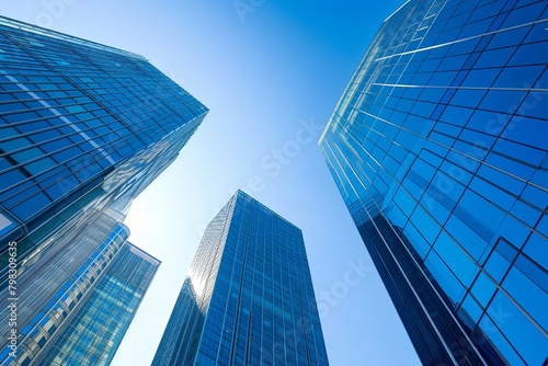 Clear Blue Sky above the Modern City  Glossy Skyscrapers Glinting