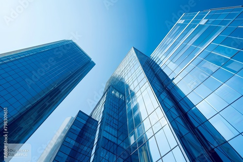 Mirrored Modern Skyscrapers Rising under Clear Blue Sky