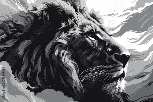 Regal Power  Monochrome Lion Art Illustration - Sovereign Strength in Vector