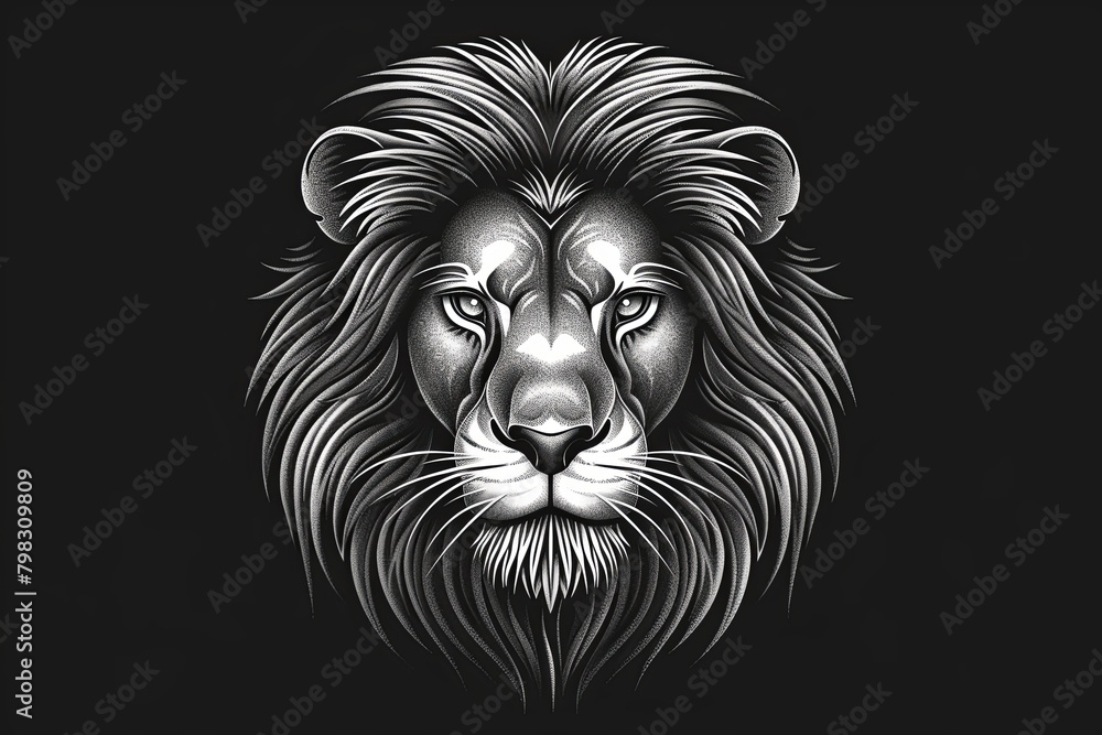 Majestic Lion Head Monochrome Vector Logo - Graceful Feline Art Illustration
