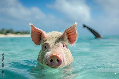 Pig Float with Shark Fin Silhouette - Open Water Adventure