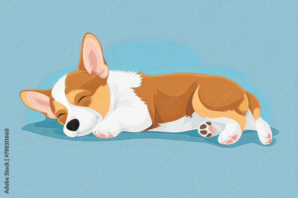 Sleeping Puppy Cartoon Vector Illustration on Serene Light Blue Background - Children's Delight Sleeping Puppy Cartoon Vector Illustration on Serene Light Blue Background - Children's Delight