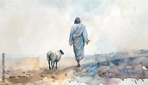Jesus and Lamb Watercolor Art