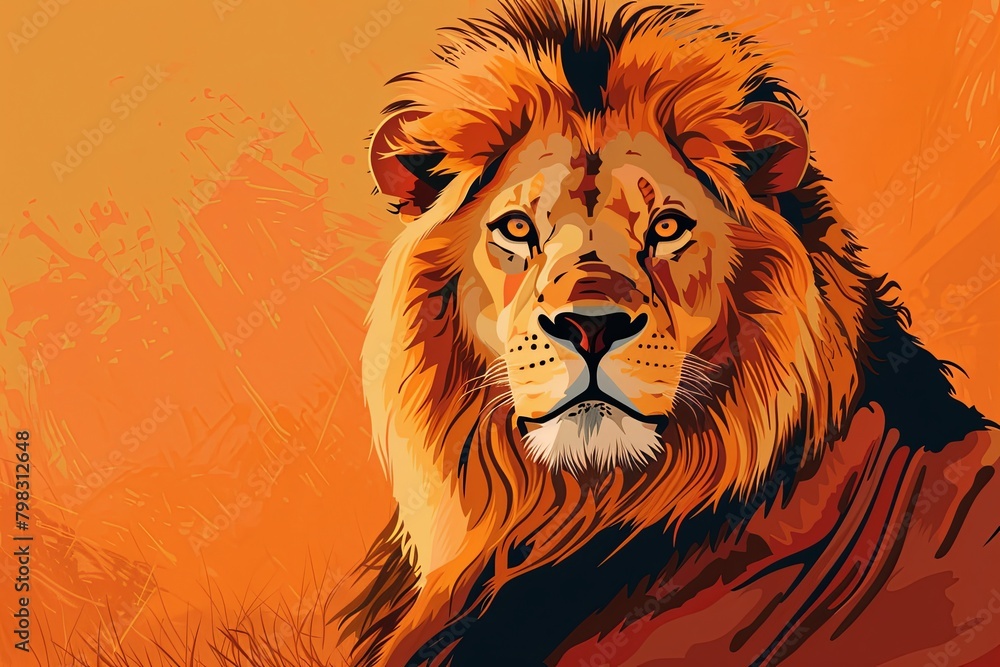 Majestic Lion Vector: Stylized Wildlife Art Blending Nature's Predatory Prowess