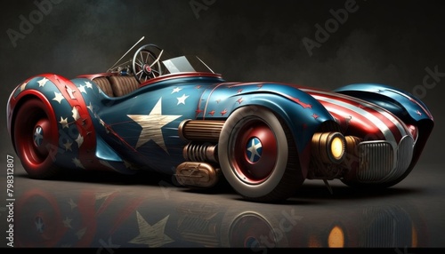 Sleek retro-futuristic car with patriotic design - perfect for automotive art and design innovation themes