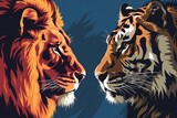 Lion and Tiger Domination - Vector Art Symbolizing the Strength and Sovereignty of Predatory Felines