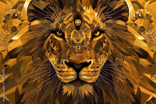 Predatory Power  Lion s Regal Face in Vector Art with Wildcat Agility and Feline Grace