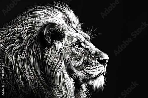 Regal Majesty  Black and White Lion Vector Art Illustration