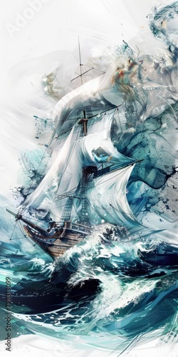 Watercolor illustration white background dynamic composition digital art fantasy concept