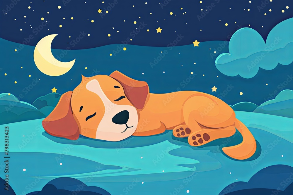 Tranquil Dreamland: Vector Slumber of Serene Canine Companion - Cartoon Puppy Illustration