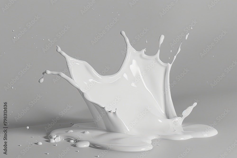 A white splash of milk is splattered across a grey background A white splash of milk is splattered across a grey background