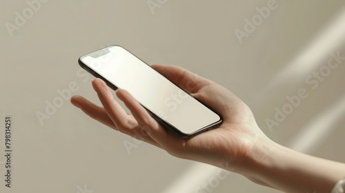 Mobile Phone Mockup Image. Screen as Empty. Hand levitating a Blank Display Smartphone. Clean and Minimal Styles