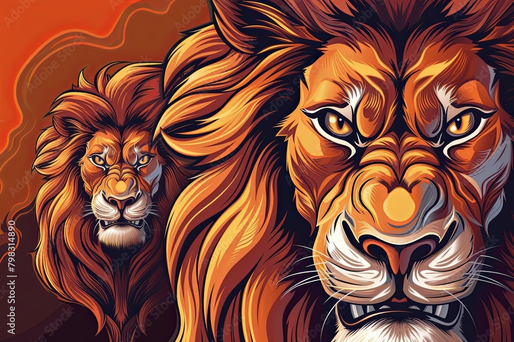 Vector Illustration: Majestic Power - Lion Mascot with Tiger Spirit & Wildcat Authority