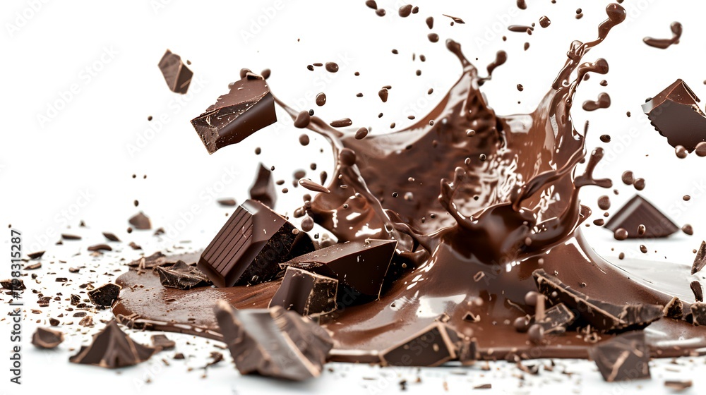 Fototapeta premium chocolate splash closeup isolated on white background. splashing chocolate