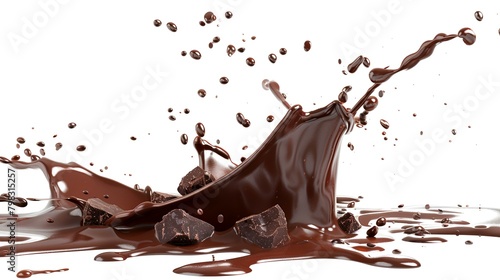 chocolate splash closeup isolated on white background. splashing chocolate