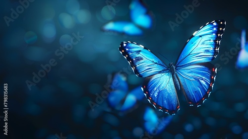Blue butterfly on a dark background. 3d rendering, 3d illustration.