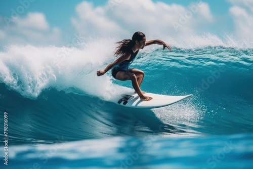 Asian woman surfer surfing sea recreation surfboard. © Rawpixel.com