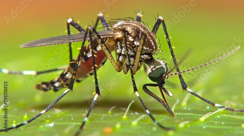 A mosquito with long legs and a black body on top of green grass, AI © starush
