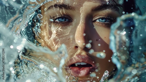 portait Balmain luxury photo fashion, woman in water face, photo