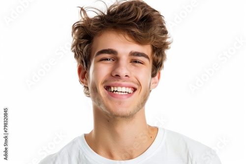 handsome young man with perfect smile laughing isolated on white dental health concept