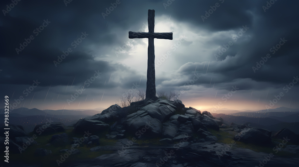 The cross stands on top of the rock The cross stands on top of the rock
