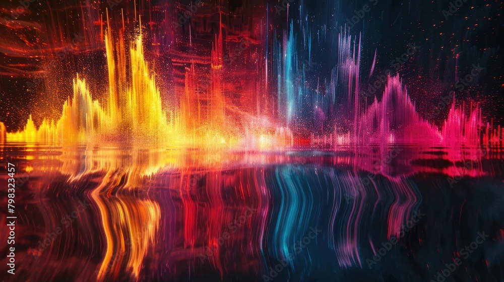 sound waves explosion, bright colors, backlight