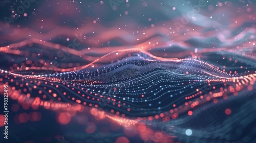 In a sea of soft focus pixelated lines and dots come together to form a soothing yet mesmerizing scene of streaming data in a dreamlike state. . photo