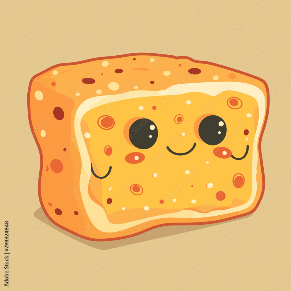 Fototapeta premium Cute slice of bread with eyes and mouth. Vector illustration.
