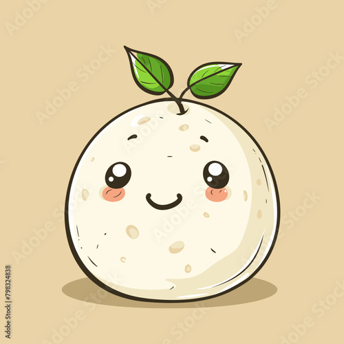 Cute kawaii mozzarella ball character. Vector cartoon illustration.