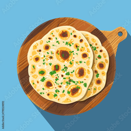 flatbread on wooden board. Flat style vector illustration.