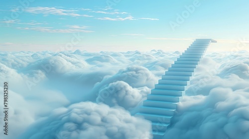 Stairs rising to the clouds, symbolizing success, career growth, individuality concepts. (3d render) #798325230