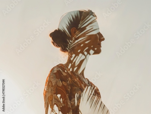 Ethereal double exposure portraits blending human profiles with natural landscapes, creating a dreamlike fusion