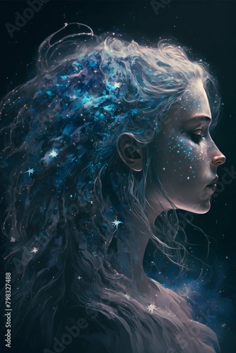 An woman with galaxy lights